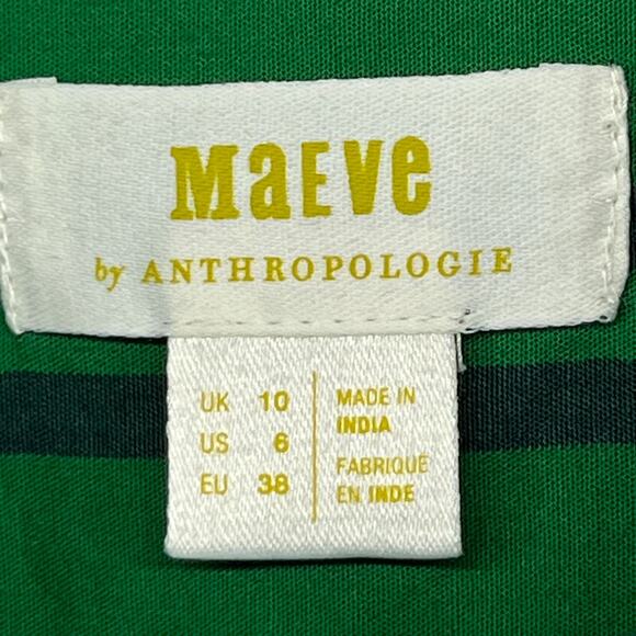 MAEVE ANTHROPOLOGIE Shirt 6 Striped Button Up Roll Tab Cottagecore Cotton Green - Picture 4 of 16
